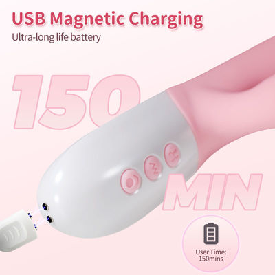Rechargeable Triple Actions Soft Silicone Telescopic Rabbit Vibrator Sex Thrusting